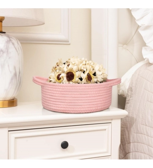 Generic Cotton 8x3 Inch Round Bedside Organizer With Out Lid (Pink)