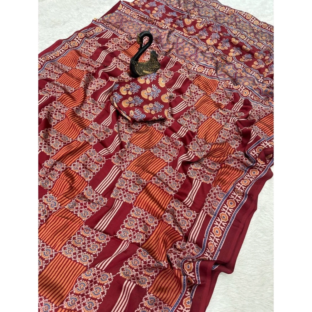 Generic Women's Gajji Soft Silk Printed Saree With Unstitched Blouse 5.5Mtr (Maroon) Generic Women's Gajji Soft Silk Printed Saree With Unstitched Blouse 5.5Mtr (Maroon)
