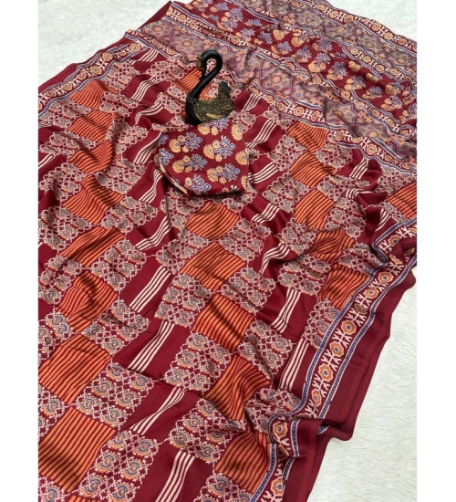 Generic Women's Gajji Soft Silk Printed Saree With Unstitched Blouse 5.5Mtr (Maroon) Generic Women's Gajji Soft Silk Printed Saree With Unstitched Blouse 5.5Mtr (Maroon)