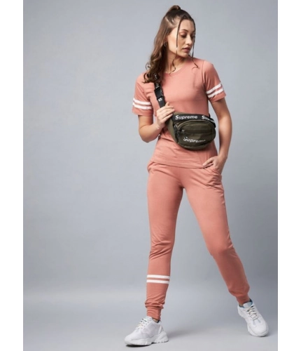 Generic Women's Cotton Striped Short Sleeve Tracksuit (Pink)