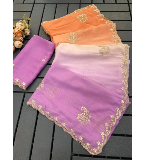 Generic Women's Digital Printed  Geogette Saree With Unstitched Blouse (Wine, 5-6 Mtrs)