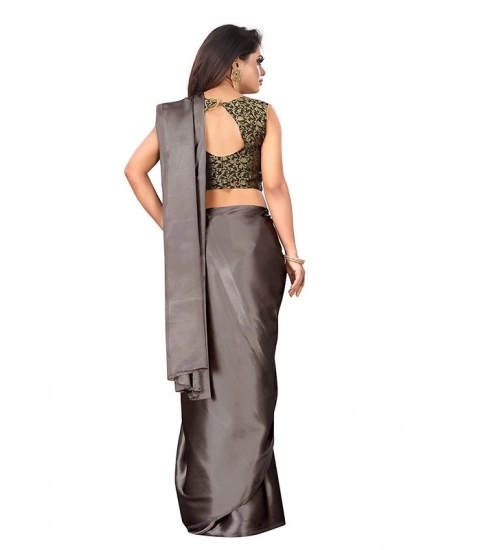 Generic Women's Satin Printed Saree With Unstitched Blouse 5.5Mtr (Grey)