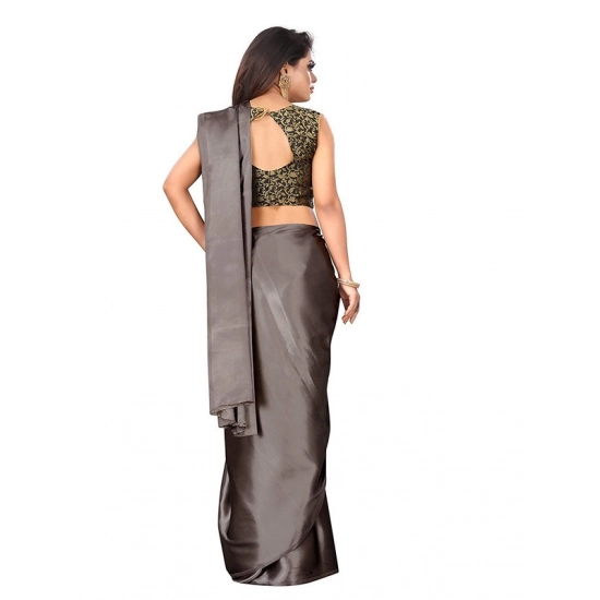 Generic Women's Satin Printed Saree With Unstitched Blouse 5.5Mtr (Grey)