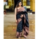 Generic Women's Soft Litchi Silk Jacquard Work Saree With Unstitched Blouse 5.5Mtr (Black)