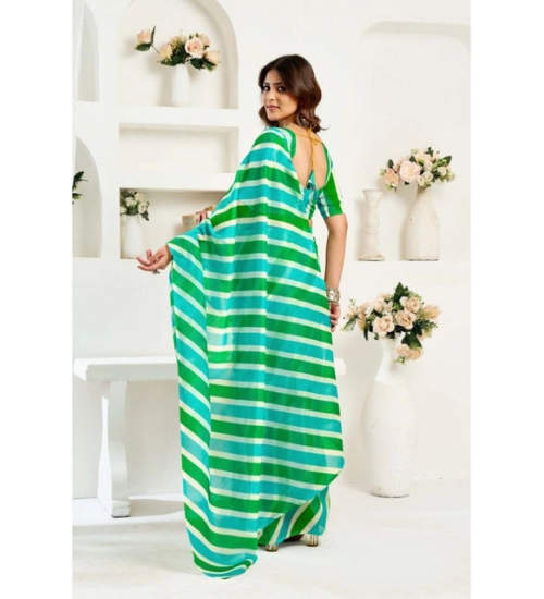 Generic Women's Linen Cotton Printed Ready To Wear Saree With Unstitched Blouse 5.5 Mtr (Green)