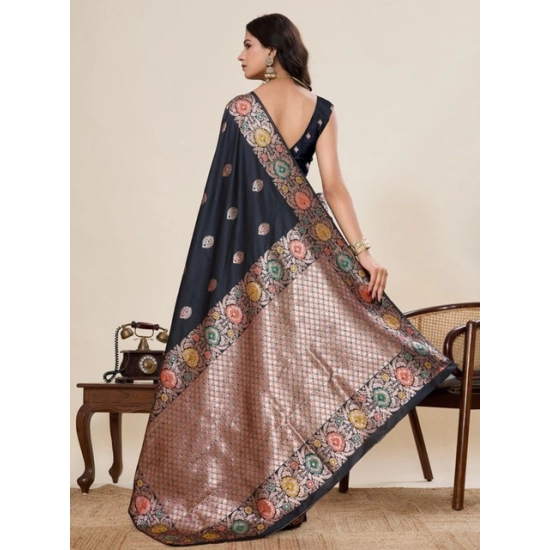 Generic Women's Faux_Banarasi_Silk Woven Saree With Unstitched Blouse 5.5Mtr (Black)