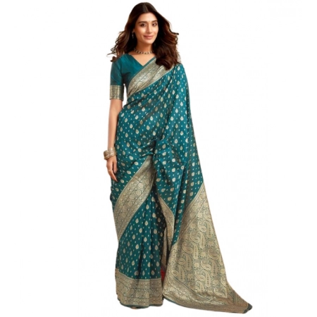 Generic Women's Jacquard Printed Saree With Unstitched Blouse 5.5Mtr (Teal) Generic Women's Jacquard Printed Saree With Unstitched Blouse 5.5Mtr (Teal)