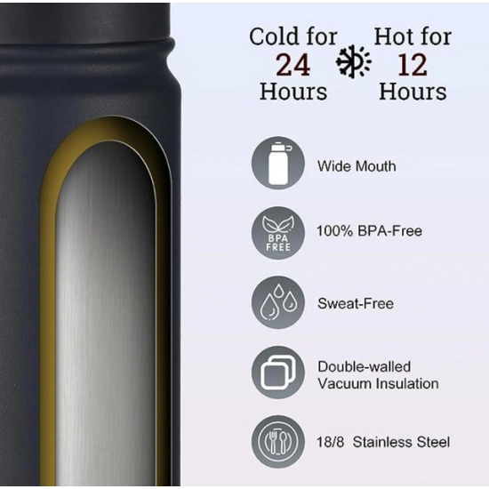 Generic 650 Ml Double Wall Insulated Stainless Steel Water Bottle With Screw Lid (Black)