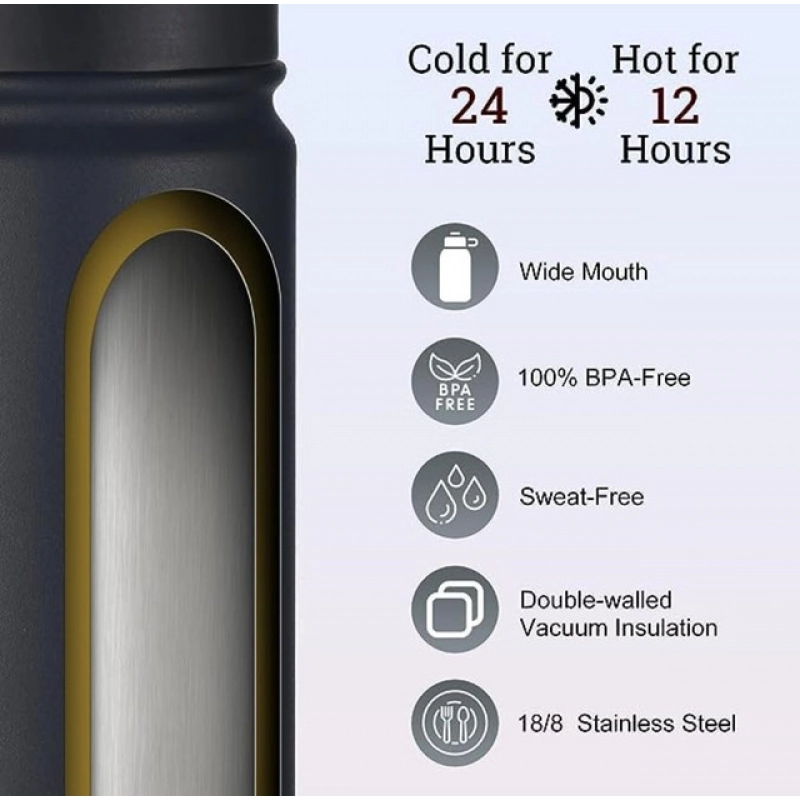 Generic 650 Ml Double Wall Insulated Stainless Steel Water Bottle With Screw Lid (Black)