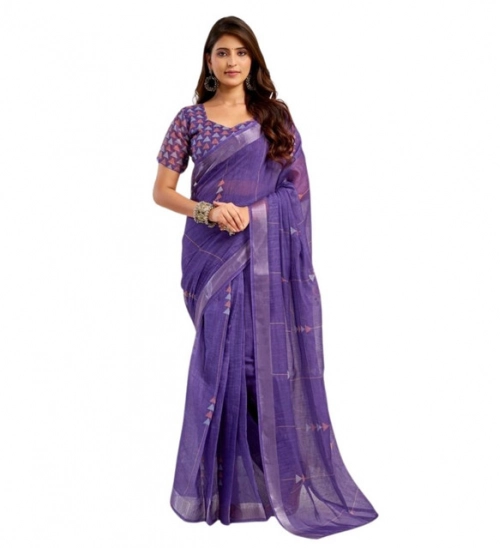 Generic Women's Faux Linen Geometric Print Ready to wear Saree With Unstitched Blouse 5.5Mtr (Purple) Generic Women's Faux Linen Geometric Print Ready to wear Saree With Unstitched Blouse 5.5Mtr (Purple)