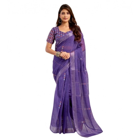 Generic Women's Faux Linen Geometric Print Ready to wear Saree With Unstitched Blouse 5.5Mtr (Purple) Generic Women's Faux Linen Geometric Print Ready to wear Saree With Unstitched Blouse 5.5Mtr (Purple)