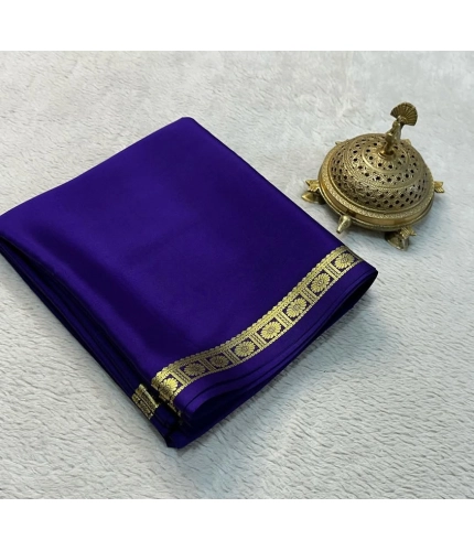 Generic Women's Crepe Chit Pallu Solid Saree With Unstitched Blouse 5.5Mtr (Dark Purple)