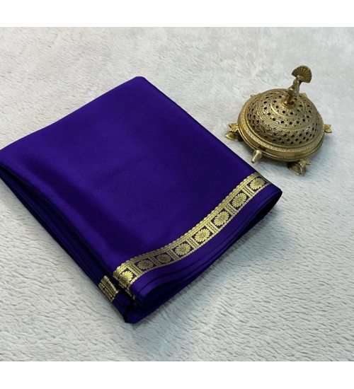 Generic Women's Crepe Chit Pallu Solid Saree With Unstitched Blouse 5.5Mtr (Dark Purple)