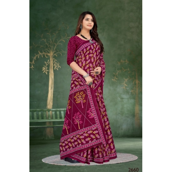 Generic Women's Soft Pure Cotton Printed Saree With Unstitched Blouse 5.5Mtr (Wine) Generic Women's Soft Pure Cotton Printed Saree With Unstitched Blouse 5.5Mtr (Wine)