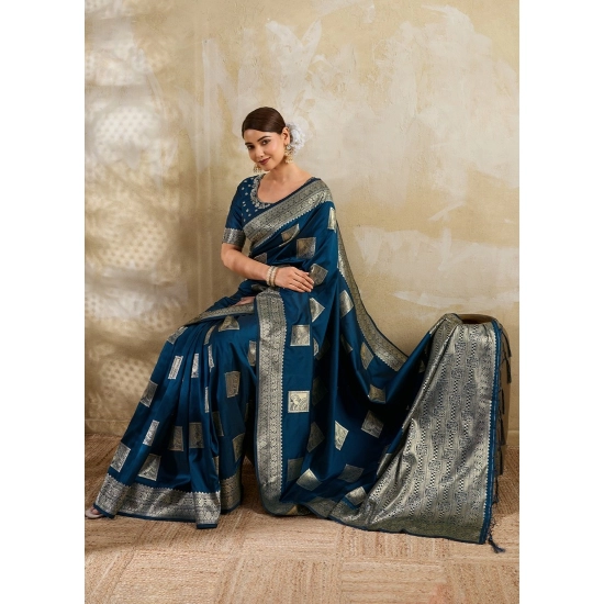 Generic Women's Silk Blend Printed Saree With Unstitched Blouse 5.5Mtr (Teal Blue) Generic Women's Silk Blend Printed Saree With Unstitched Blouse 5.5Mtr (Teal Blue)