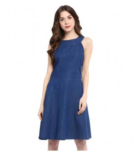 Generic Women's Denim Solid Sleeveless Dress (Blue)