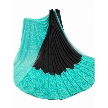 Generic Women's Georgette Printed Saree With Unstitched Blouse 5.5Mtr (Black-Turquoise) Generic Women's Georgette Printed Saree With Unstitched Blouse 5.5Mtr (Black-Turquoise)