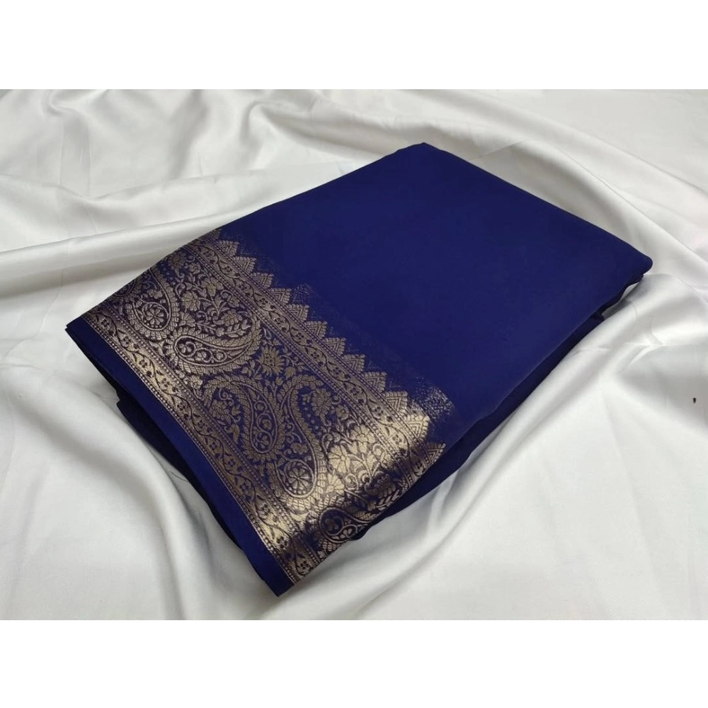 Generic Women's Crepe Chit Pallu Solid Saree With Unstitched Blouse 5.5Mtr (Blue) Generic Women's Crepe Chit Pallu Solid Saree With Unstitched Blouse 5.5Mtr (Blue)