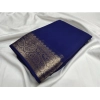 Generic Women's Crepe Chit Pallu Solid Saree With Unstitched Blouse 5.5Mtr (Blue)