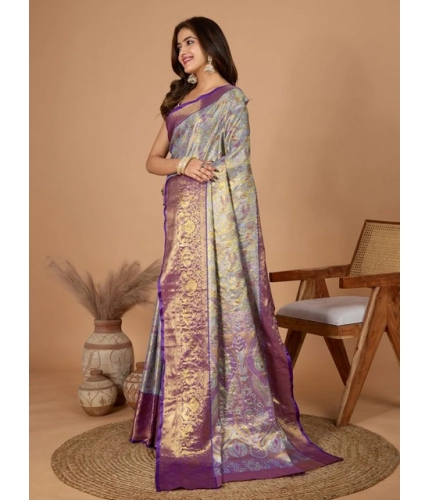 Generic Women's Jacquard Saree With Unstitched Blouse 5.5Mtr (Multicolor)