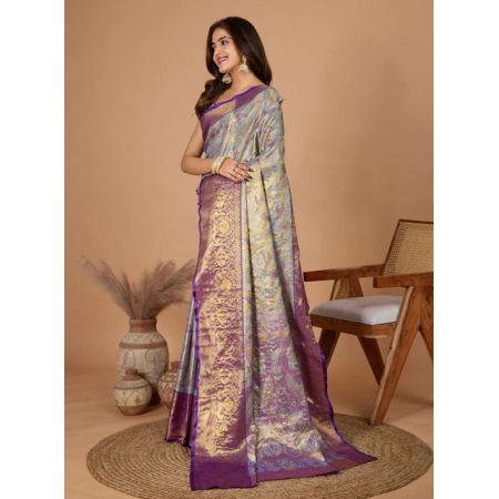 Generic Women's Jacquard Saree With Unstitched Blouse 5.5Mtr (Multicolor)