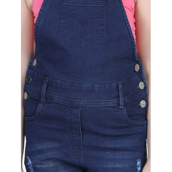 Generic Girl's Denim Distressed Buttoned Dungaree (Blue)