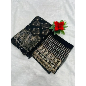 Generic Women's Embroidered Georgette Saree With Unstitched Blouse (Black, 5-6 Mtrs)