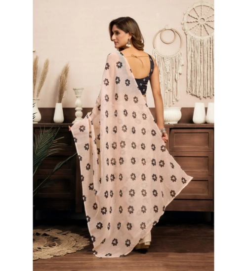 Generic Women's Linen Cotton Printed Ready To Wear Saree With Unstitched Blouse 5.5 Mtr (Light_Peach)