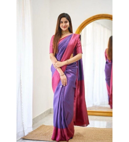 Generic Women's Soft Lichi Silk Printed Saree With Unstitched Blouse 5.5Mtr (Purple)