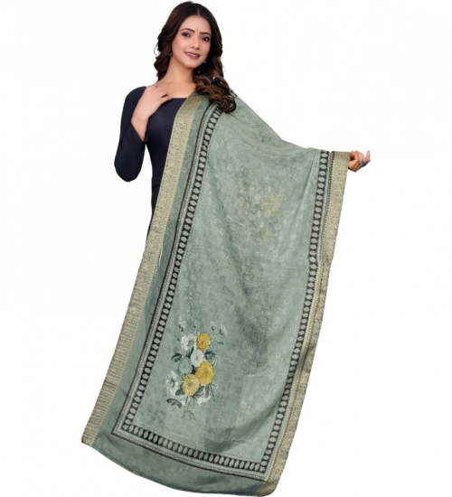 Generic Women's chanderi silk  Printed Dupatta (Green, Length: 2 Mtr)