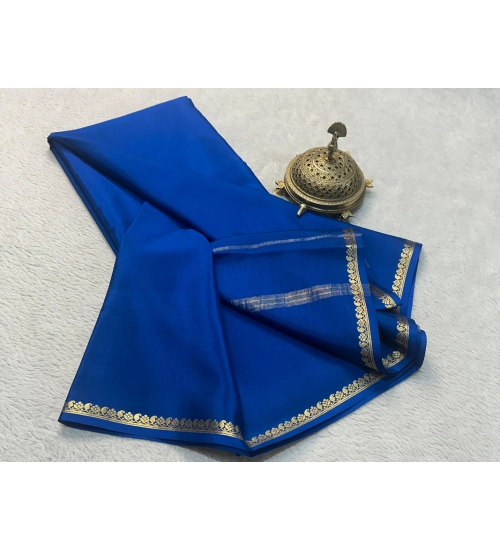 Generic Women's Crepe Chit Pallu Solid Saree With Unstitched Blouse 5.5Mtr (Blue)