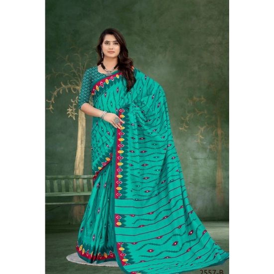 Generic Women's Soft Pure Cotton Printed Saree With Unstitched Blouse 5.5Mtr (Blue)