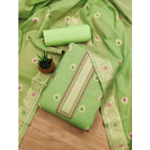 Generic Women's Banarasi Silk Printed Unstitched Salwar Suit Material With Dupatta (Pista, 3Mtrs)