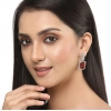 Generic Women's Brass Silver Plated Drop Earrings (Red)