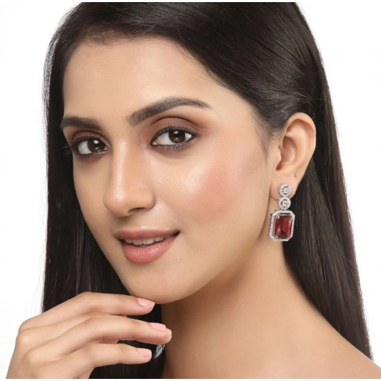Generic Women's Brass Silver Plated Drop Earrings (Red) Generic Women's Brass Silver Plated Drop Earrings (Red)