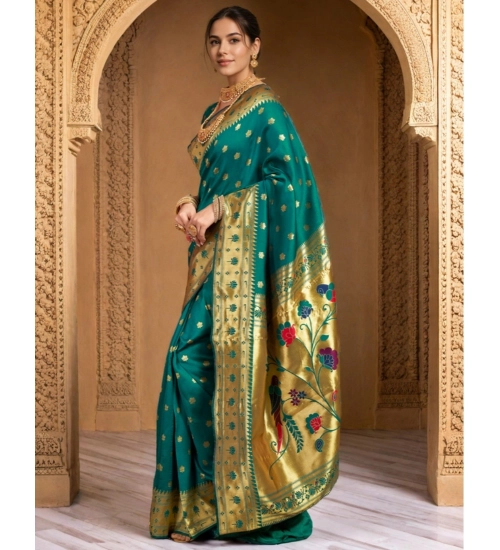 Generic Women's Silk Blend Woven Saree With Unstitched Blouse 5.5Mtr (Green)