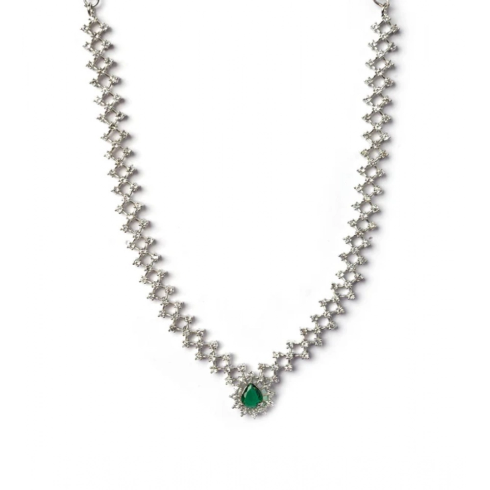 Generic Women's Brass Silver Plated Necklace set (Green) Generic Women's Brass Silver Plated Necklace set (Green)