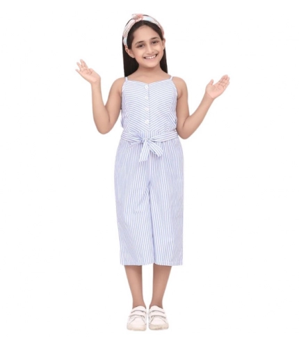 Generic Girl's Polyester Cotton Blend Striped Sleeveless Jumpsuit (Light Blue) Generic Girl's Polyester Cotton Blend Striped Sleeveless Jumpsuit (Light Blue)