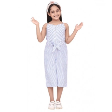 Generic Girl's Polyester Cotton Blend Striped Sleeveless Jumpsuit (Light Blue) Generic Girl's Polyester Cotton Blend Striped Sleeveless Jumpsuit (Light Blue)