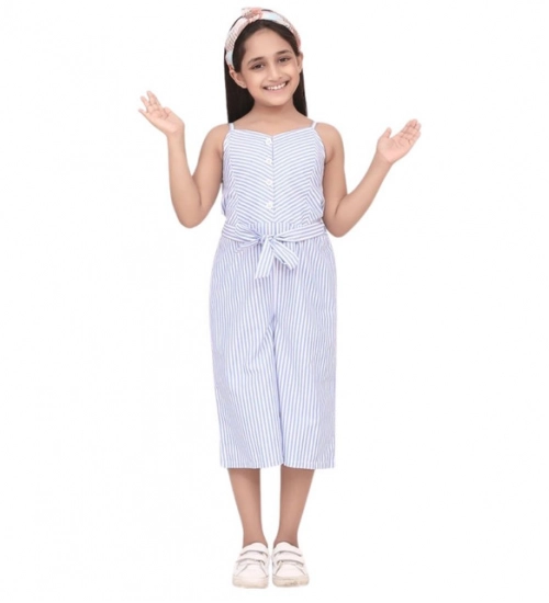 Generic Girl's Polyester Cotton Blend Striped Sleeveless Jumpsuit (Light Blue) Generic Girl's Polyester Cotton Blend Striped Sleeveless Jumpsuit (Light Blue)