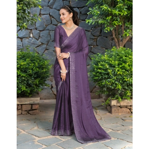 Women's Rangoli Diamond Weaving - Stone Work Saree With Unstitched Blouse 5.5Mtr (Lavender) Women's Rangoli Diamond Weaving - Stone Work Saree With Unstitched Blouse 5.5Mtr (Lavender)