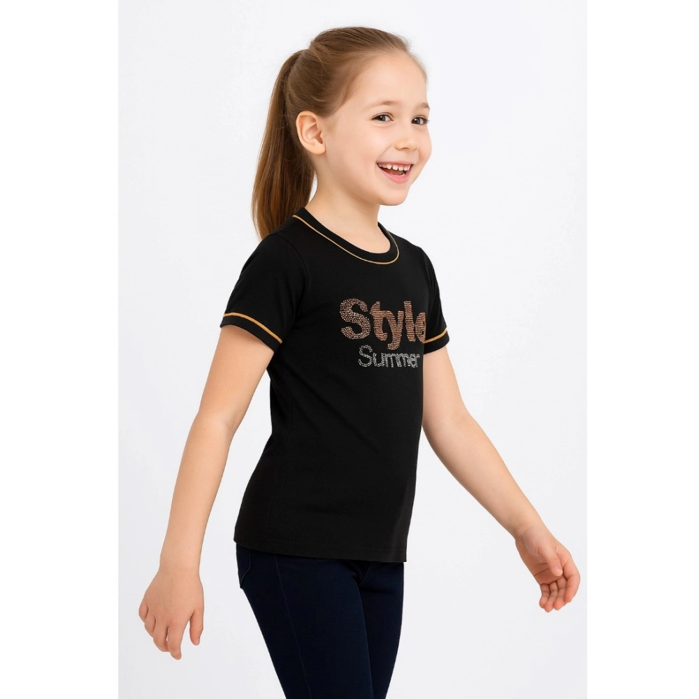 Generic Girl's Cotton Printeded Round Neck T-Shirt (Black) Generic Girl's Cotton Printeded Round Neck T-Shirt (Black)