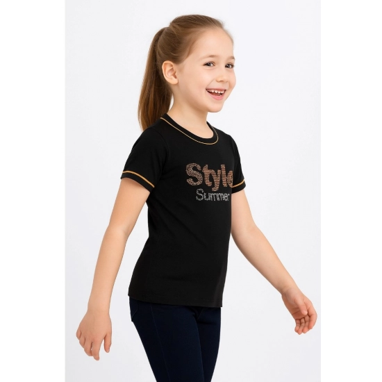 Generic Girl's Cotton Printeded Round Neck T-Shirt (Black) Generic Girl's Cotton Printeded Round Neck T-Shirt (Black)
