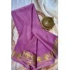 Generic Women's Crepe Chit Pallu Solid Saree With Unstitched Blouse 5.5Mtr (Pink)