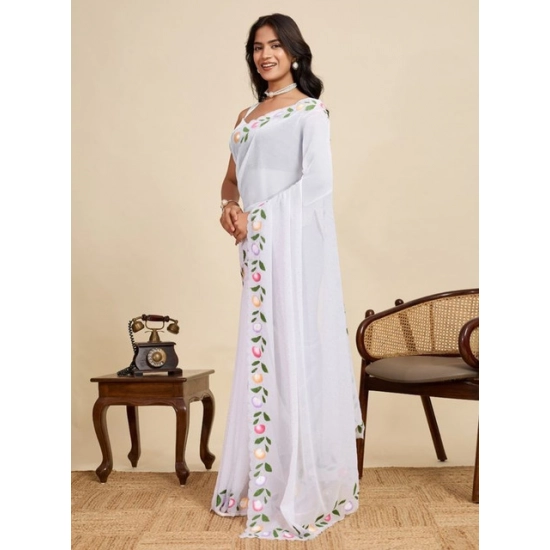 Generic Women's Georgette Printed Saree With Unstitched Blouse 5.5Mtr (White) Generic Women's Georgette Printed Saree With Unstitched Blouse 5.5Mtr (White)