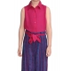 Generic Girl's Rayon Colour Block Sleeveless Jumpsuit (Pink-Blue)