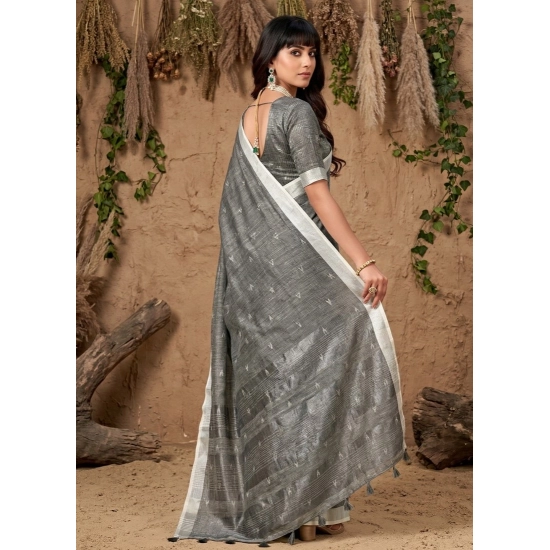 Generic Women's Linen Cotton Printed Saree With Unstitched Blouse 5.5Mtr (Gray) Generic Women's Linen Cotton Printed Saree With Unstitched Blouse 5.5Mtr (Gray)