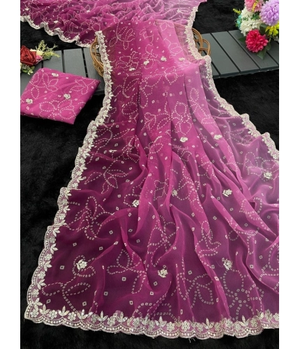 Generic Women's Digital Printed  Georgette Saree With Unstitched Blouse (Purple, 5-6 Mtrs)