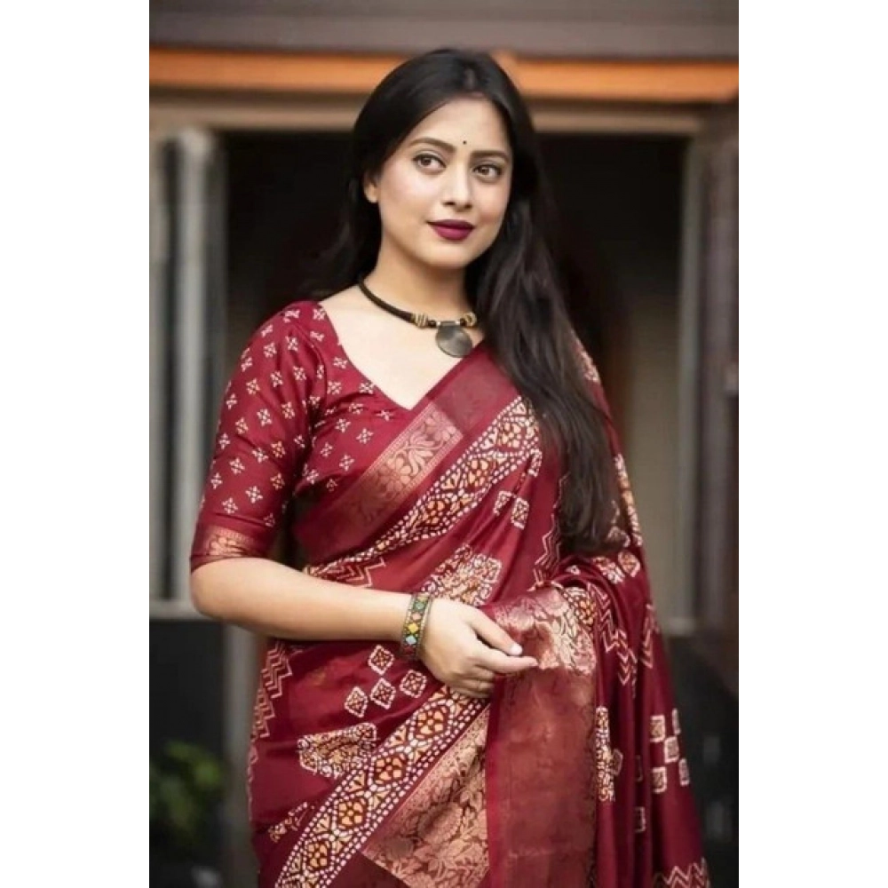 Generic Women's Cotton Silk Printed Saree With Unstitched Blouse 5.5Mtr (Maroon) Generic Women's Cotton Silk Printed Saree With Unstitched Blouse 5.5Mtr (Maroon)