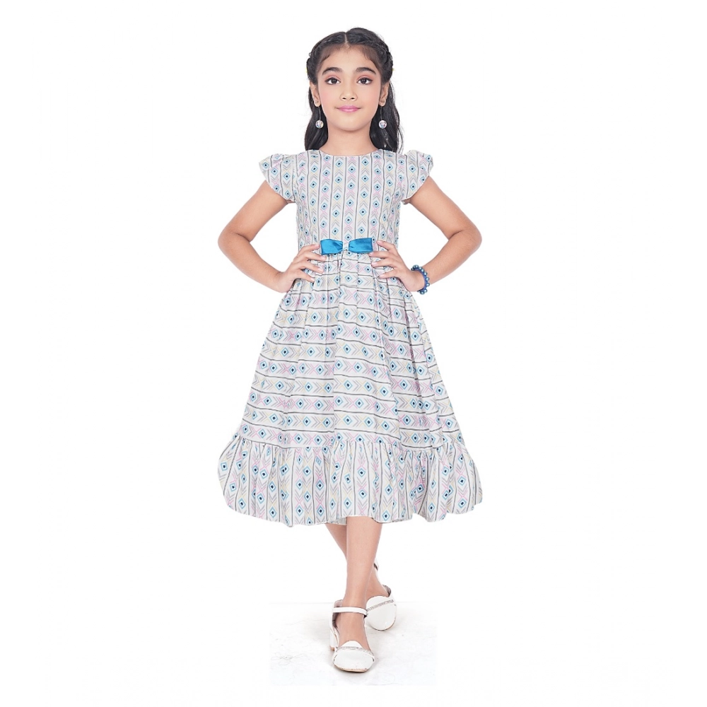 Generic Girl's Twill Printed Short Sleeve Round Neck Dress (Grey) Generic Girl's Twill Printed Short Sleeve Round Neck Dress (Grey)